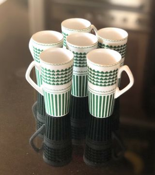 Set Of 6 Neiman Marcus Porcelain Green And White Shamrock Irish Coffee Cups