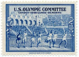 1948 U.  S.  Olympic Committee London And St.  Moritz Historic Old Poster Stamp