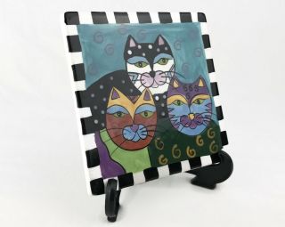 Milson & Louis Vtg Cats Hand Painted Collectible6 " X 6 " Ceramic Tile Trivet