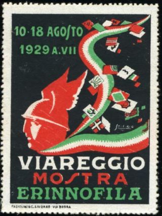 Stamp Expo - Viareggio Italy - Great Old Advertising Poster Stamp,  1929