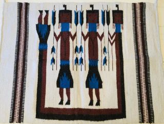 Vtg Navajo Yei Hand Woven Wool 30 X 39 Native American Weaving Wall Hanging Rug
