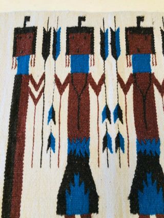 VTG Navajo Yei Hand Woven Wool 30 x 39 Native American Weaving Wall Hanging Rug 2
