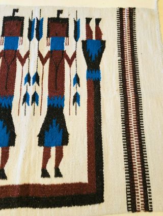 VTG Navajo Yei Hand Woven Wool 30 x 39 Native American Weaving Wall Hanging Rug 3