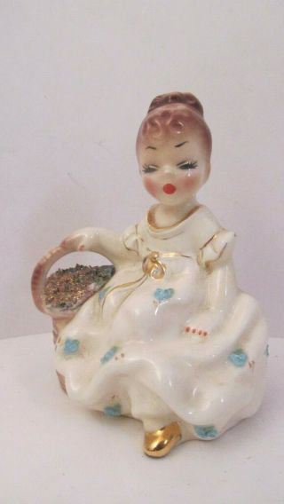 VTG 1950s Josef Originals Ceramic Figurines.  Boy Micky / Dog.  Girl /Flowers NR 2