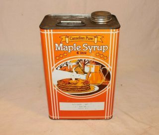 Vintage Maple Syrup Tin Can Canadian Pure Horse Drawn Sleigh Graphic 4l M33