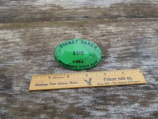 Ticket Taker Pin Pinback Badge 1964 Minnesota State Fair