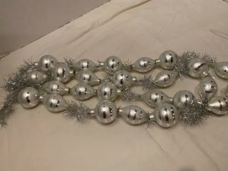 Vintage Silver Tinsel & Glass Bead Christmas Stripe Ball Garland Shiny Matte