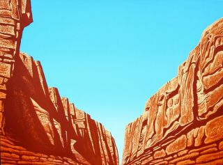 Western Artist Woody Gwyn " The Canyon " Stone Lithograph Signed 1977