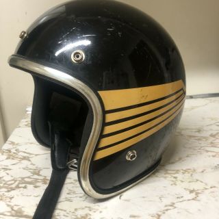 Vintage 1971 Arthur Fulmer Af - 40 Black Gold Winged Motorcycle Race Helmet,  Sz L