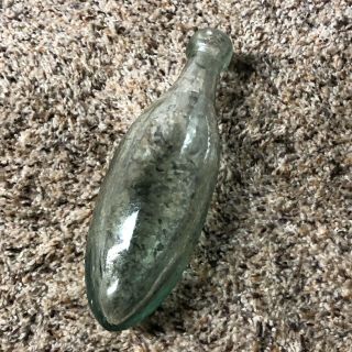 Blob Top Glass Bottle Torpedo Green Light Marked 2297 Vintage Antique 8.  5”