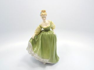 Royal Doulton Figurine Hn 2193 Fair Lady,  Woman In Green Dress Holding Hat