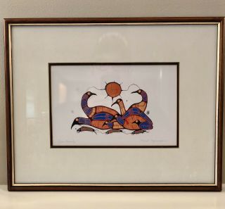 " Loon Family " By Norval Morrisseau Canadian Pencil Signed By Artist Lithograph