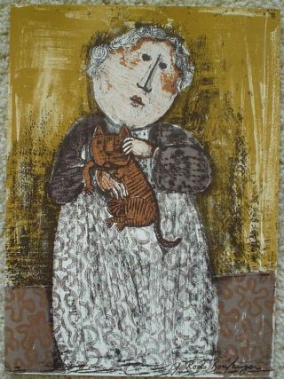 Graciela Rodo Boulanger - Lithograph - Woman With Cat - Signed