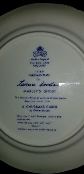 AYNSLEY 1980 Christmas Carol Plate Marleys Ghost Charles Dickens 3