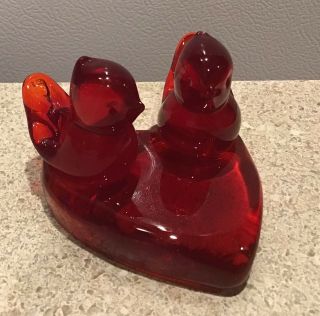 Vintage Red Art Glass Signed W Ward 1995 Two Love Birds Heart Valentines Day