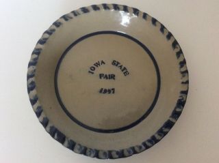 Vtg 1997 Iowa State Fair Pie Plate Blue & White Stoneware Dahlquist Clayworks