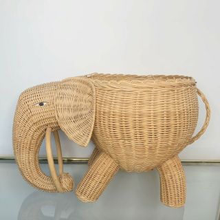 Vintage Wicker Rattan Elephant Planter Basket Woven Nursery Large