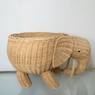 Vintage Wicker Rattan Elephant Planter Basket Woven Nursery Large 2