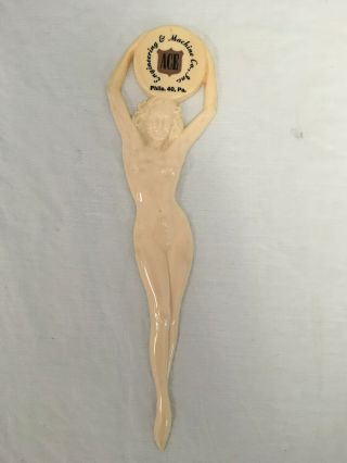 Vintage Plastic Art Deco Naked Woman Letter Opener Engineering & Machine Co. ,  In