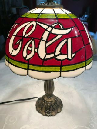 Tiffany Style Coca Cola Faux Stained Glass Lamp 16 " And Vintage