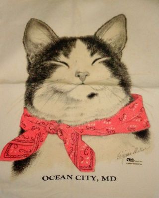 Vintage Cat Tote Bag Draw String Bag Ocean City Maryland Signed Virginia Miller