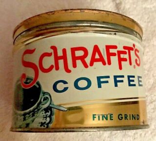 1lb Schrafft’s Keywind Coffee Tin Can Correct Lid Great Coffee Cup Graphic