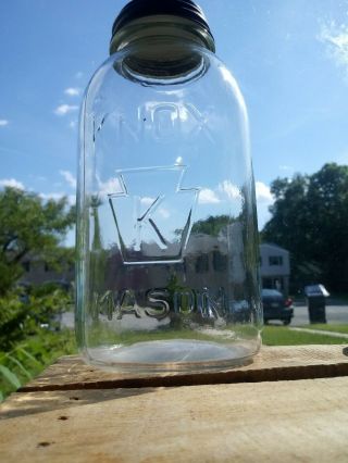 Vtg K In Keystone Knox Embossed Mason Clear Glass 1/2 Gal Canning Jar Euc