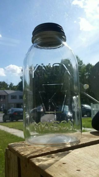 VTG K in Keystone Knox Embossed Mason Clear Glass 1/2 GAL Canning Jar EUC 2