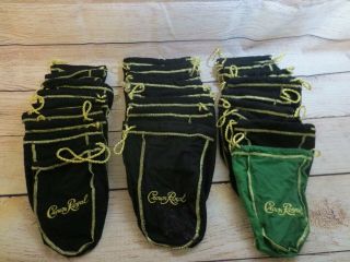 Set of 27 Black Crown Royal Bags 2 Sizes 1 Green Bag Sewing Quilting Board Games 2