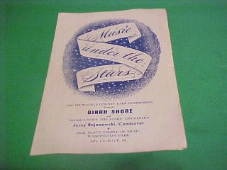 Ca 1945 Wwii Era Music Under The Stars Program Dinah Shore Washington Park