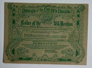 Domain Of The Golden Dragon Navy Award Cert Card 1945 International Date Line
