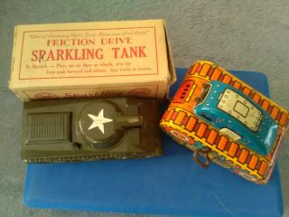 Marx 5 Flip Over,  Rollover Tank Wind Up Toy Army Tin Litho & Marx Army Tank