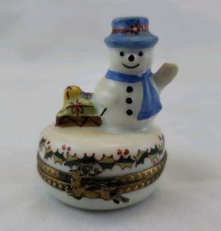 Vintage Limoges France Peint Main Snowman With Presents Signed Se