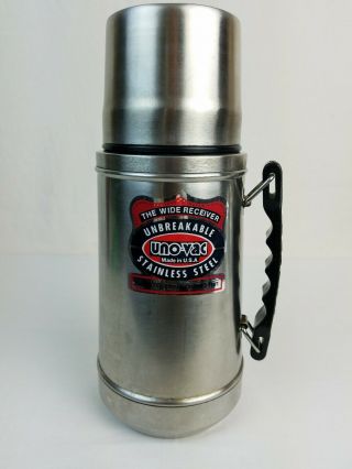 Vintage Uno - Vac Wide Mouth Thermos Stainless Steel Polyurethane Unbreakable Usa