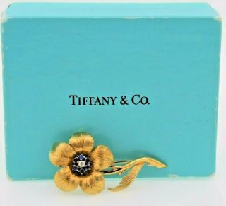 Tiffany&co.  Vintage Jewelry 18k Yellow Gold Diamond Sapphire Flower Pin/brooch