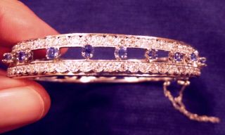 Vintage Estate Mid Century 14k Diamond Yogo Sapphire Bangle Bracelet