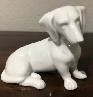 Vintage Dachshund Dog Figurine - Made In Germany - Sitzendorf - Deco - White - Blue Mark