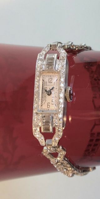 Elegant Waltham Art Deco watch 144 diamonds vintage platinum apprsd $3500 3