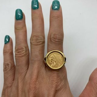 Vintage 18k yellow gold $2.  5 Indian head Liberty coin ring 1911 antique 13.  1g 3