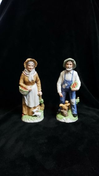 Vintage Home Interior / Homco 8” Old Man And Woman Farmers - Figure 1409