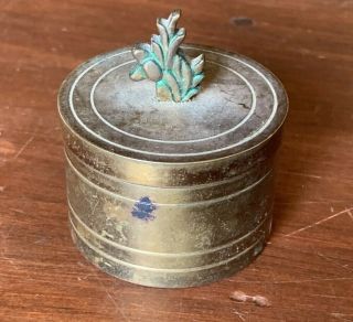 Vintage Round Brass Stamp Box With Floral Design,  For Stamp Roll