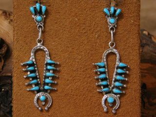 Vintage Sterling Silver Turquoise Squash Blossom Necklace Earrings 2