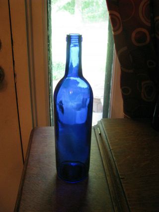 Blue Glass Wine Bottle - Emptied & Cleaned No Cork 750ml