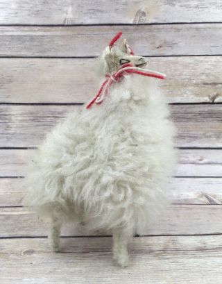 Vintage Folkart Handcrafted White Peruvian Alpaca Llama Wool Figurine