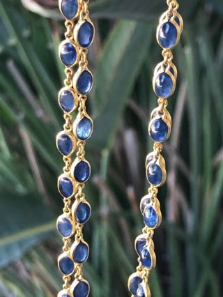 Vintage 18k Gold 750 Cabochon Sapphires By The Yard Bezel Set 26 " Necklace 16.  3g