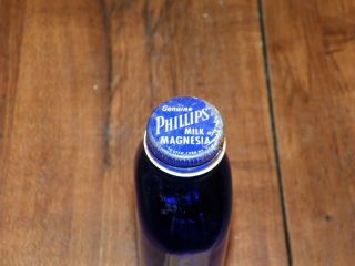 Vintage PHILLIPS MILK OF MAGNESIA Cobalt Blue Glass Medicine Bottle w Metal Lid$ 3