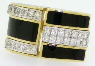 Heavy vintage 18K YG 0.  84CT VS1/F diamond Black enamel jumbo cocktail ring sz 10 2