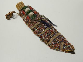 Antique Vintage Plains Sioux Indian Knife Sheath,  Old Antler Handled Knife