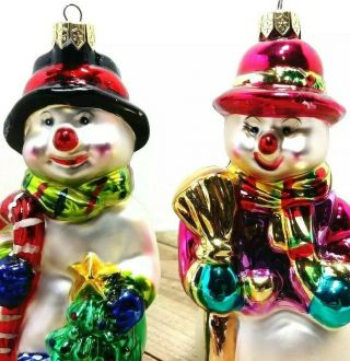 Christopher Radko? Snowman Glass Ornaments 2000 Set Of 2