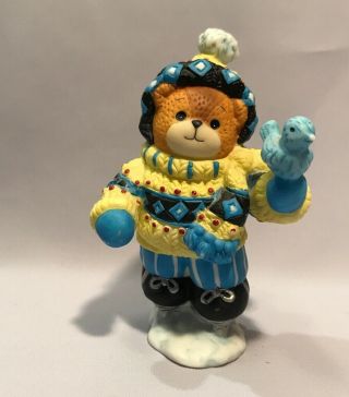 Lucy And Me Christmas Bear Ice Skating Blue Bird Hat Scarf Enesco 1998 F8